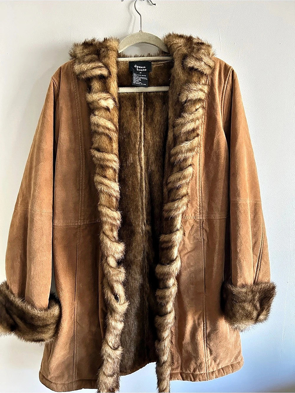 Dennis Basso Genuine Leather Fur Trim Coat Size Medium - Vintage Style